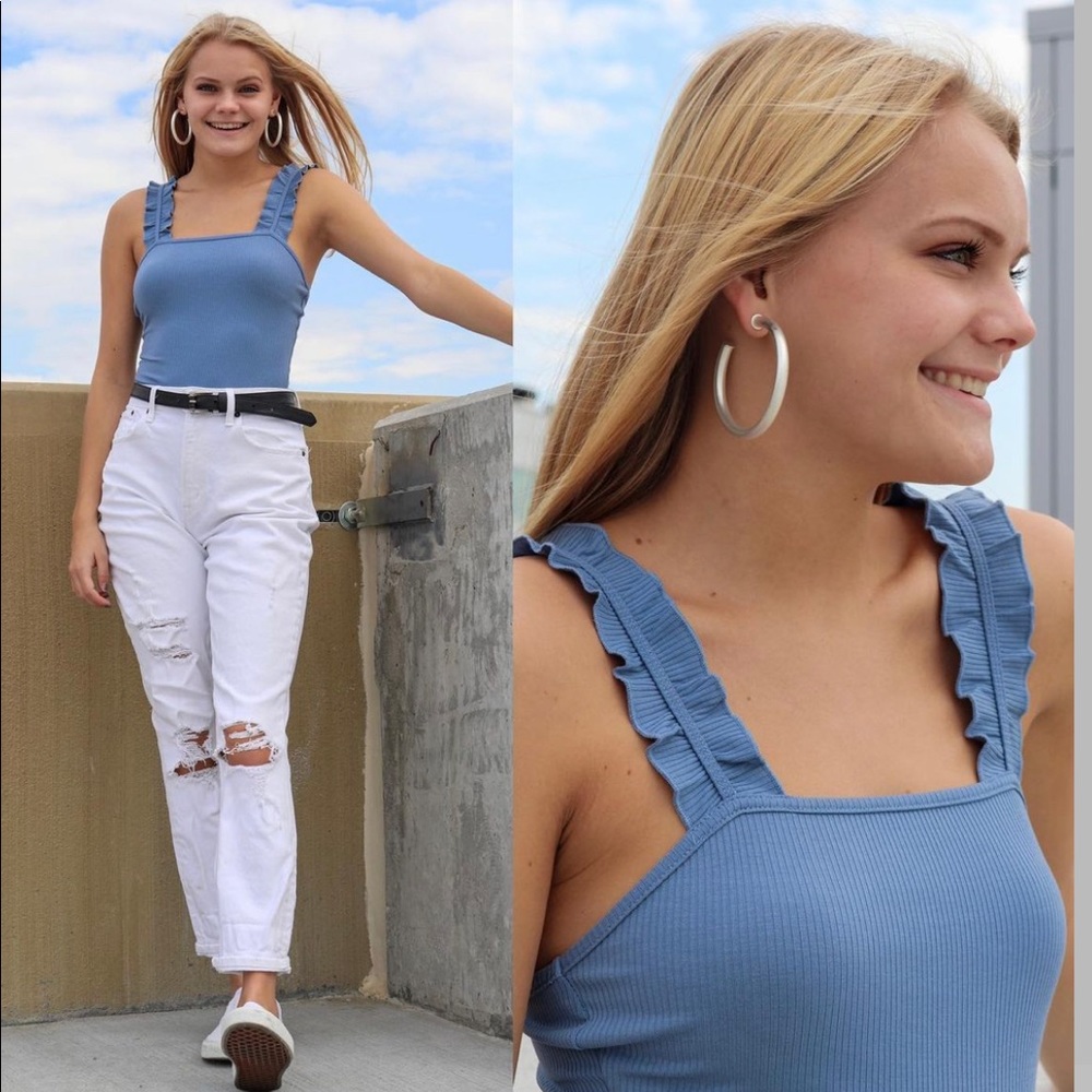 Blue Ruffle Tank